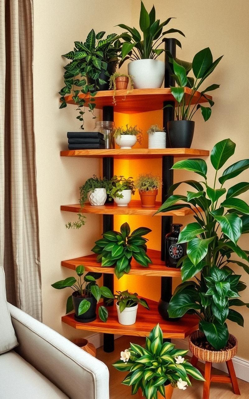 Tiered Corner Plant Shelves for Cozy Green Nooks