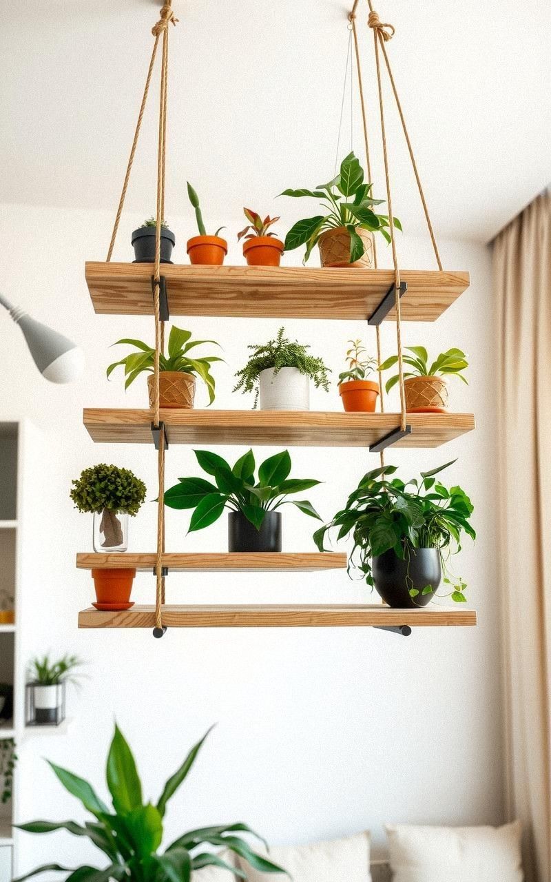 Tiered Hanging Shelves for Floating Plant Arrangements