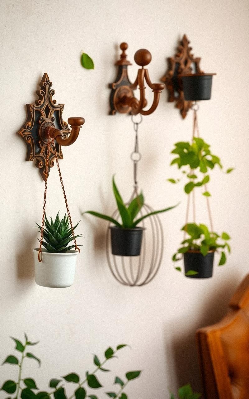 Vintage Wall Hooks with Hanging Planters