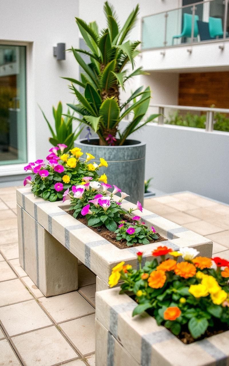 Concrete Block Garden Benches with Built-In Planters