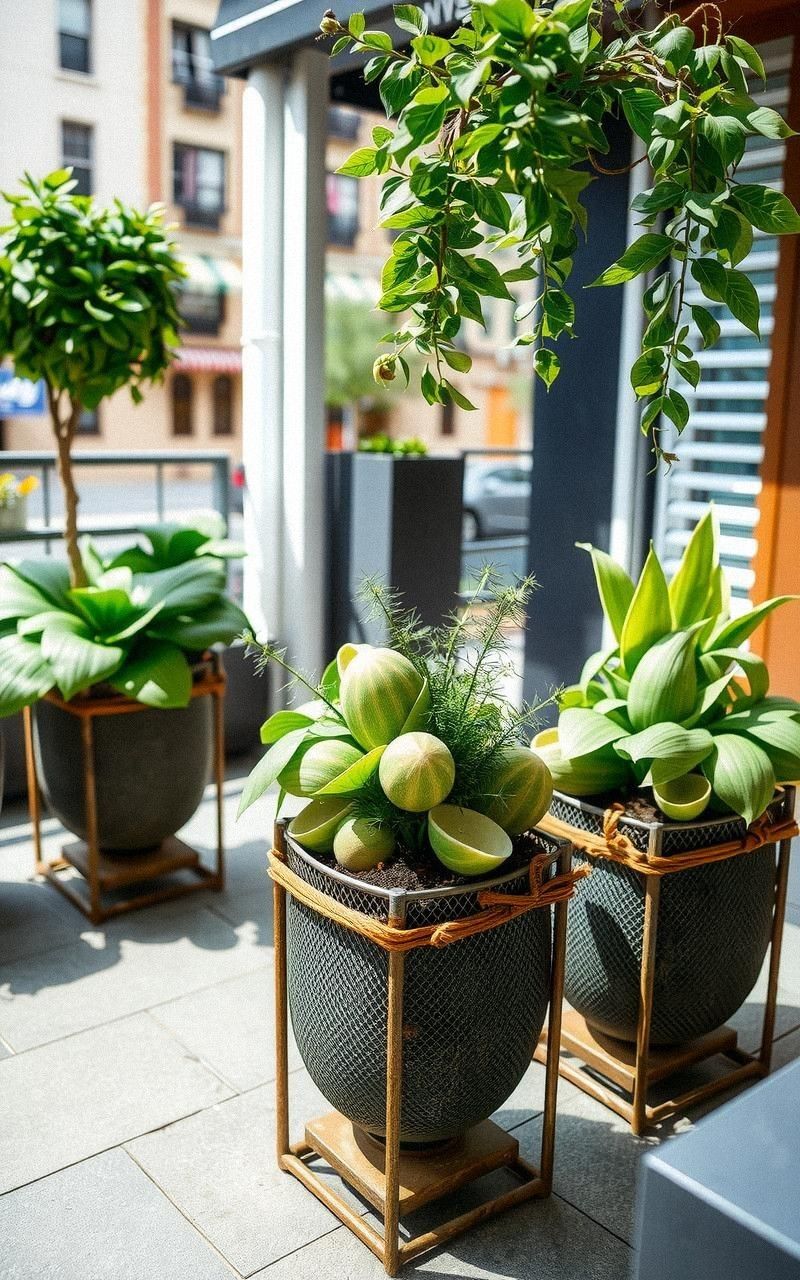 Metal Mesh Planters for Industrial Outdoor Style