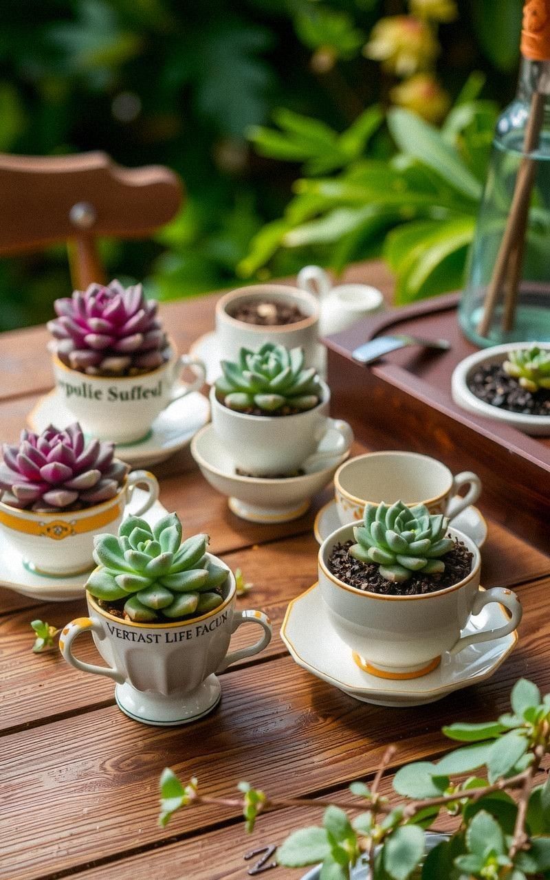 Repurposed Teacups for Petite Outdoor Planters
