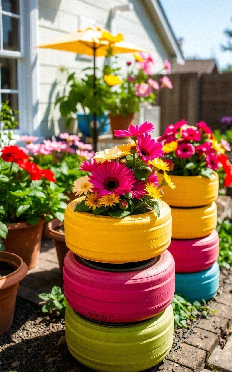 Repurposed Tires Painted Bright Colors