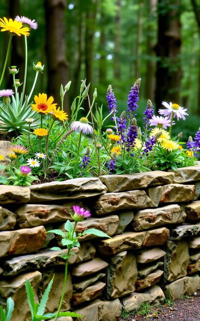 Stacked Stone Walls as Natural Planter Beds