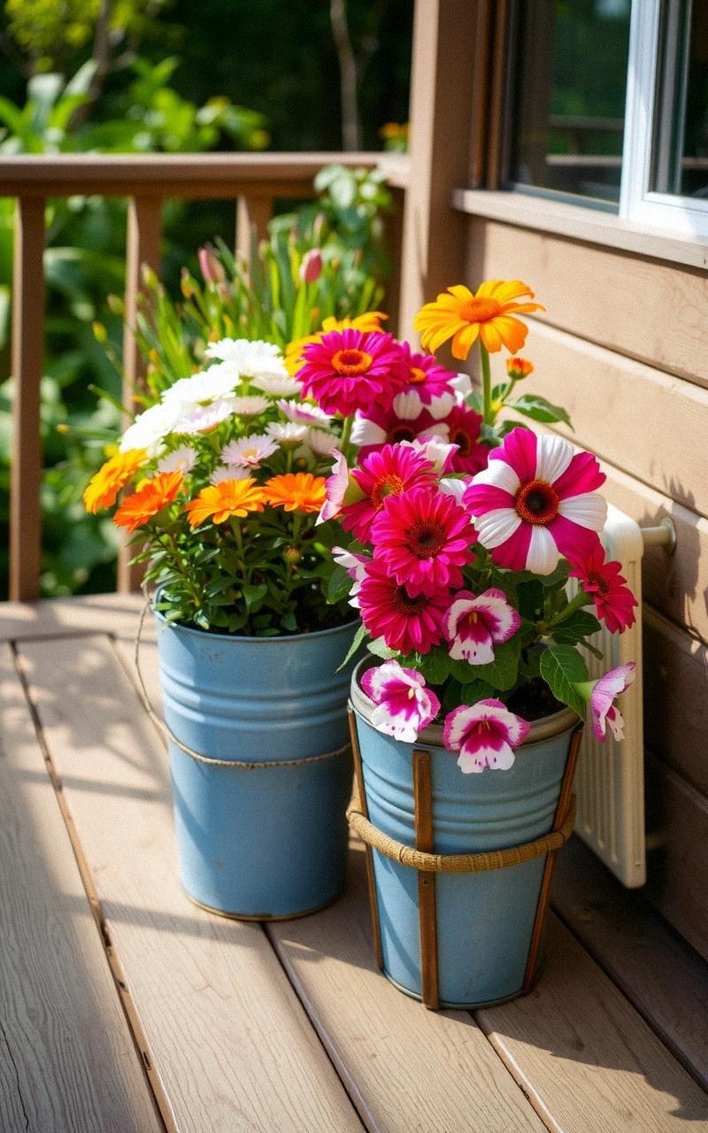 Upcycled Metal Buckets as Charming Planters