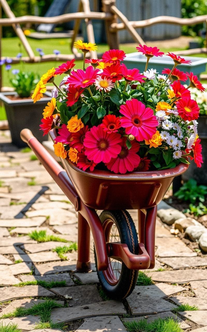 Vintage Wheelbarrows Filled with Seasonal Blooms