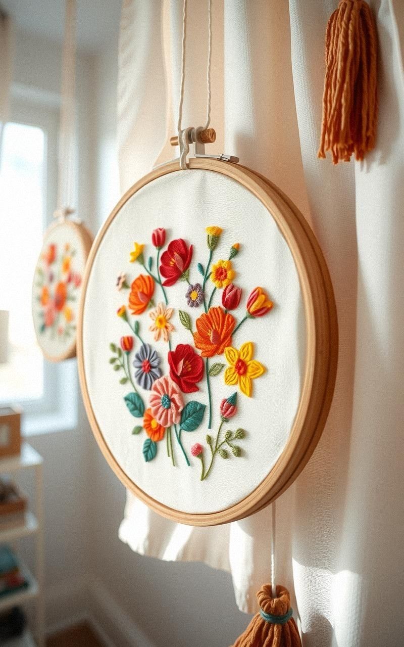 Embroidery Hoop Art with Floral Designs
