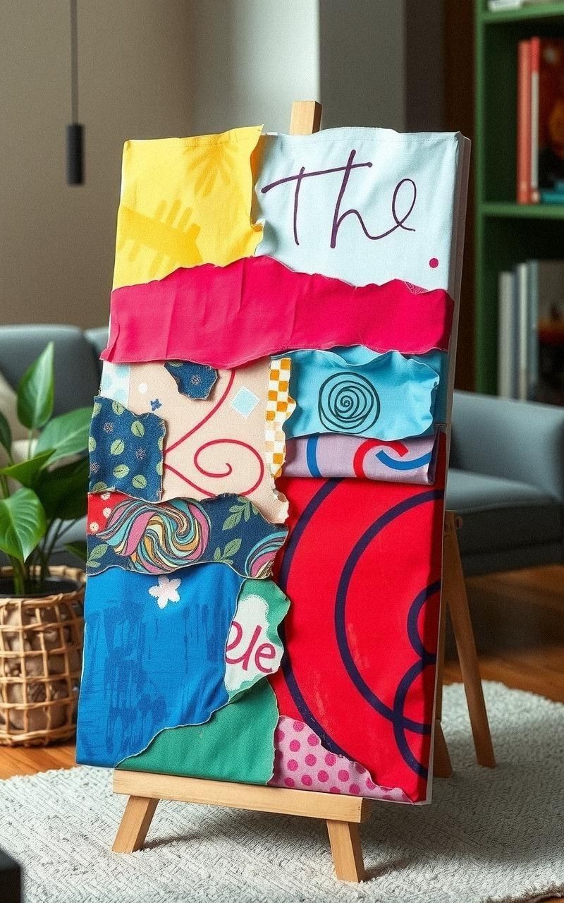Fabric Collage Art on Canvas