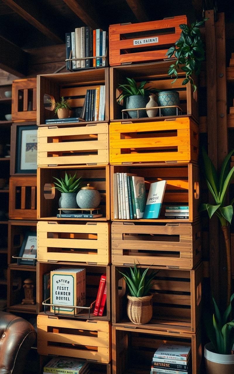 Use Vintage Crates as Modular Shelving