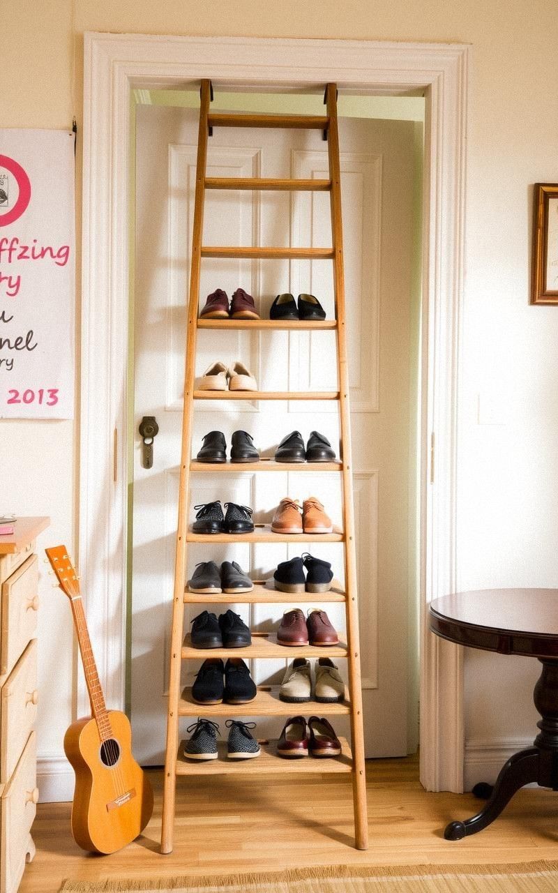 Convert a Ladder Into a Shoes Organizer