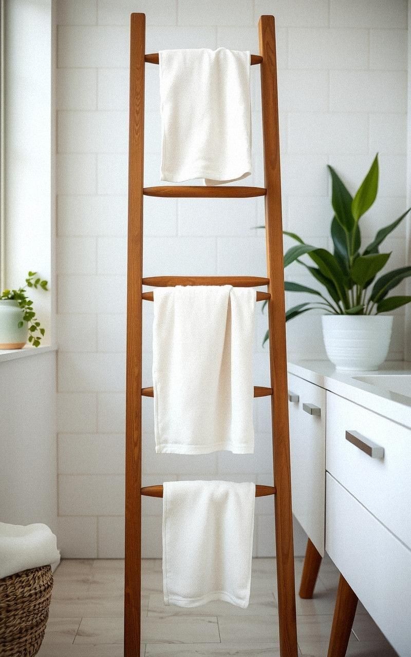 Transform a Ladder Into a Hanging Towel Rack