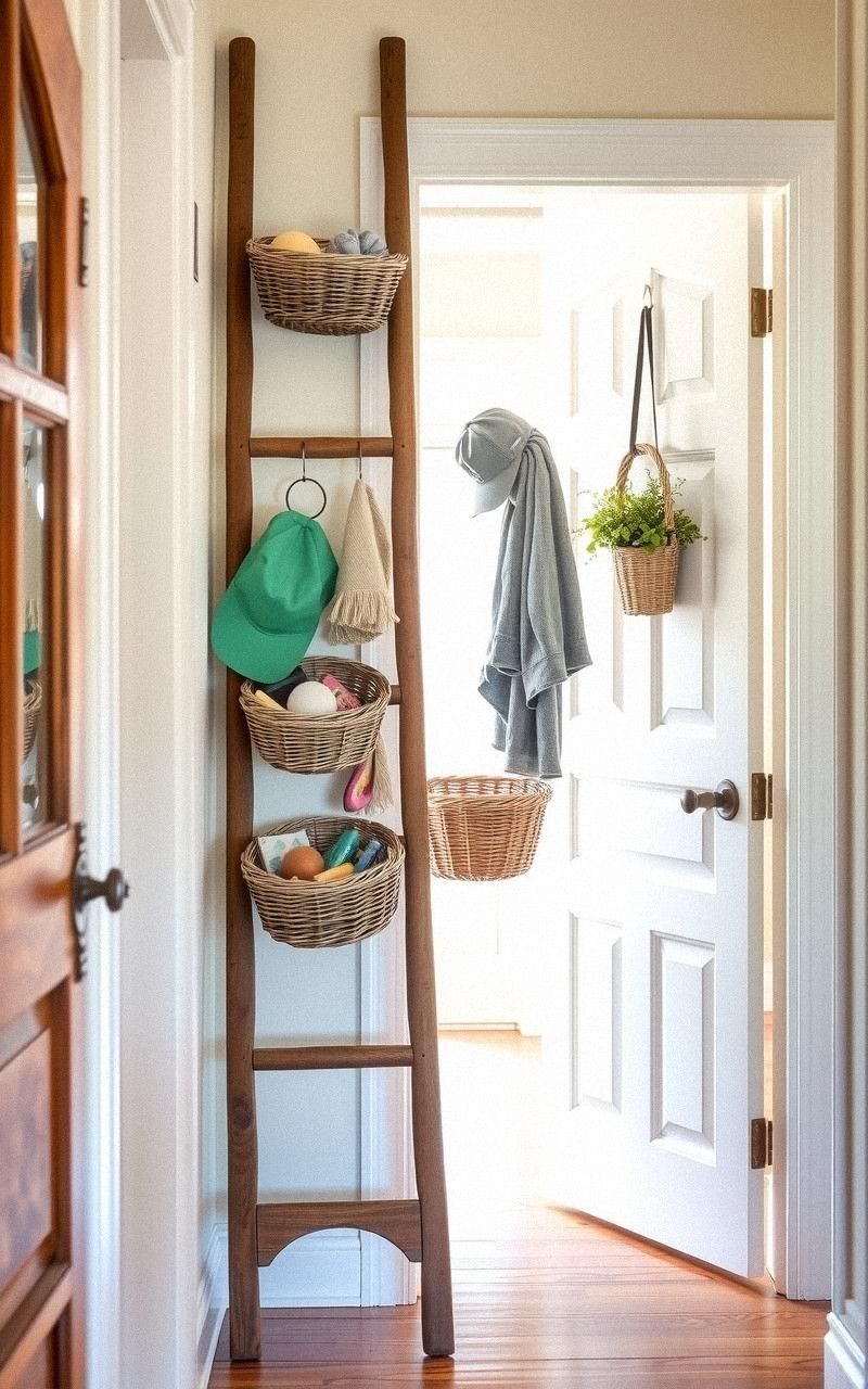 Turn a Ladder Into a Rustic Entryway Organizer