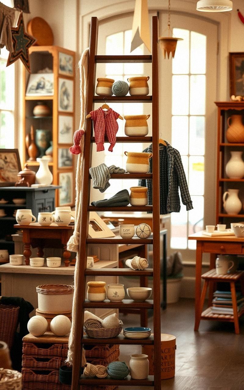 Use a Ladder for Displaying Handmade Crafts