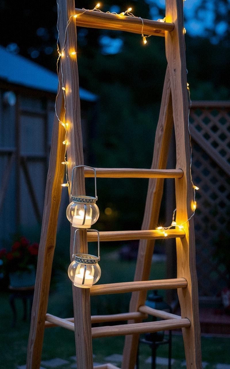 Use a Vintage Ladder as a Decorative Lighting Fixture