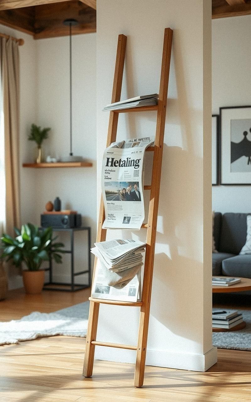 Use a Vintage Ladder as a Magazine and Newspaper Holder