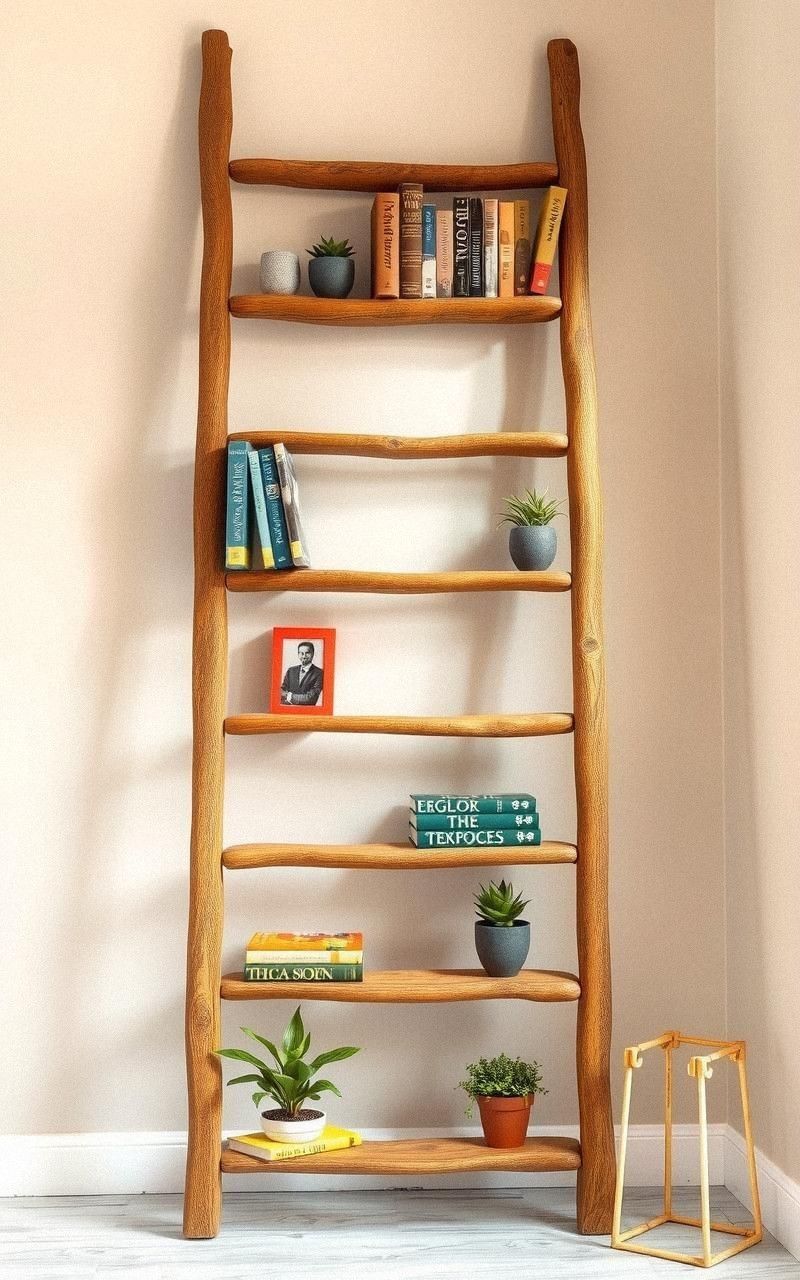 Use a Vintage Ladder as a Unique Bookshelf Alternative