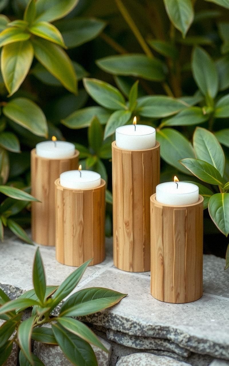 Bamboo Tube Candle Holders