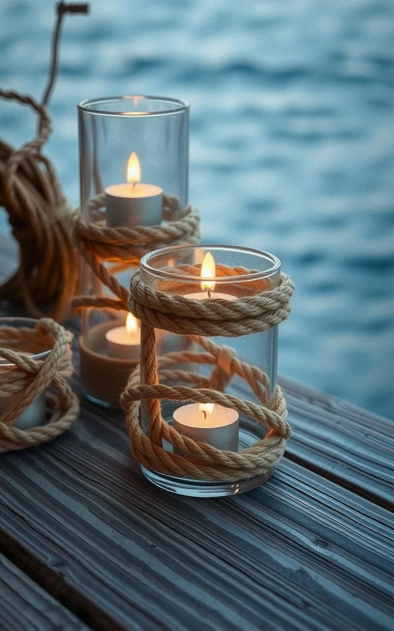 Braided Rope Wrapped Candle Holders