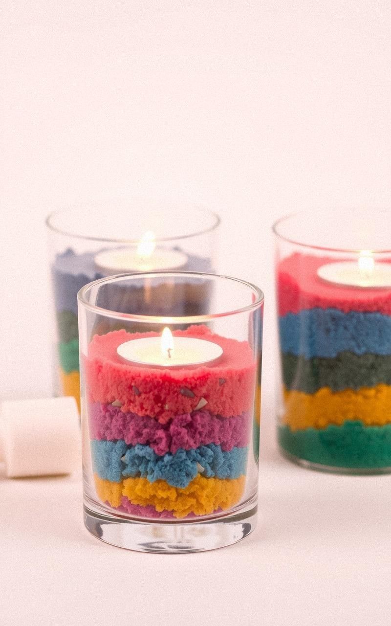 Glass Tealight Holders with Colored Sand