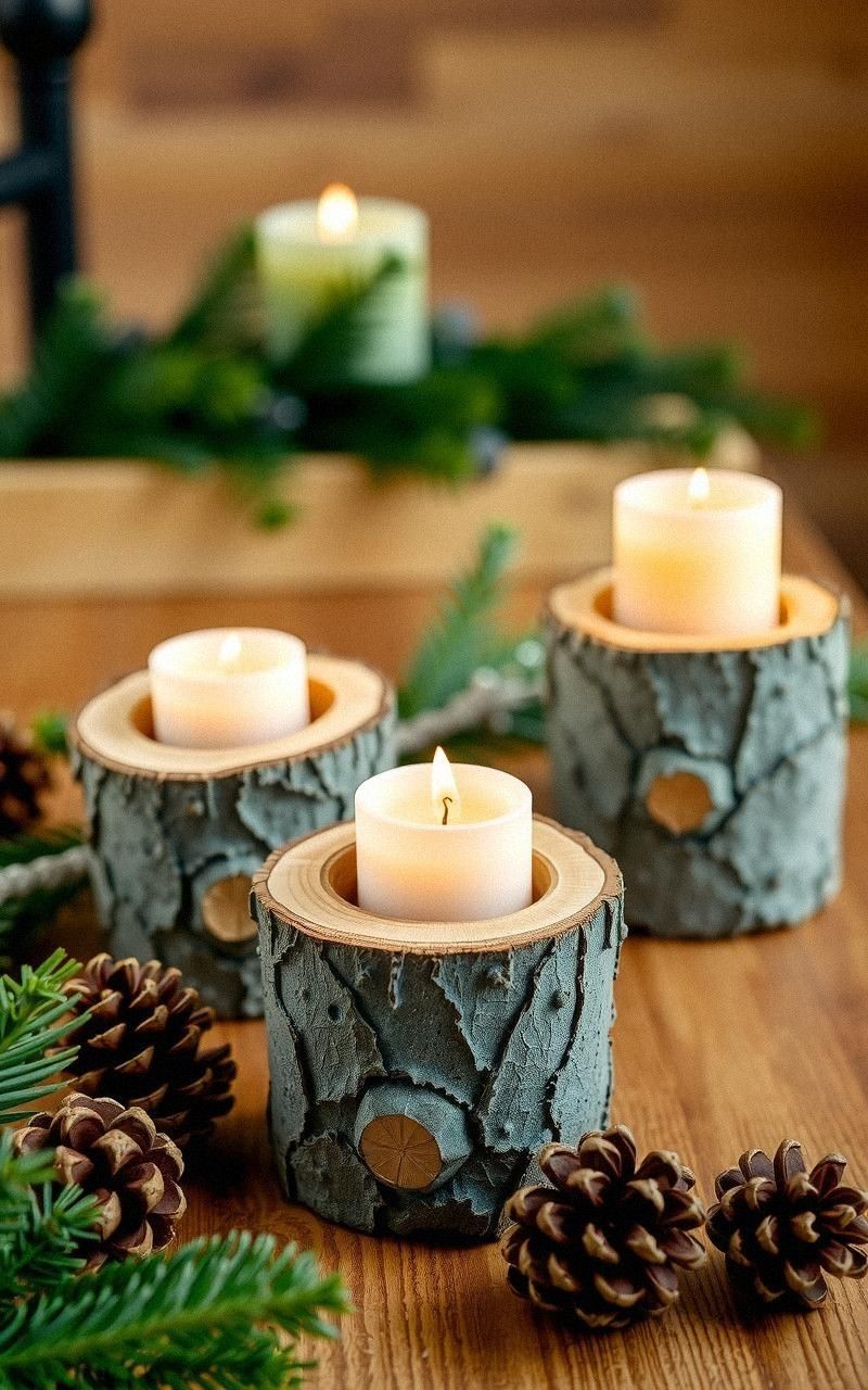 Hollowed Log Candle Holders