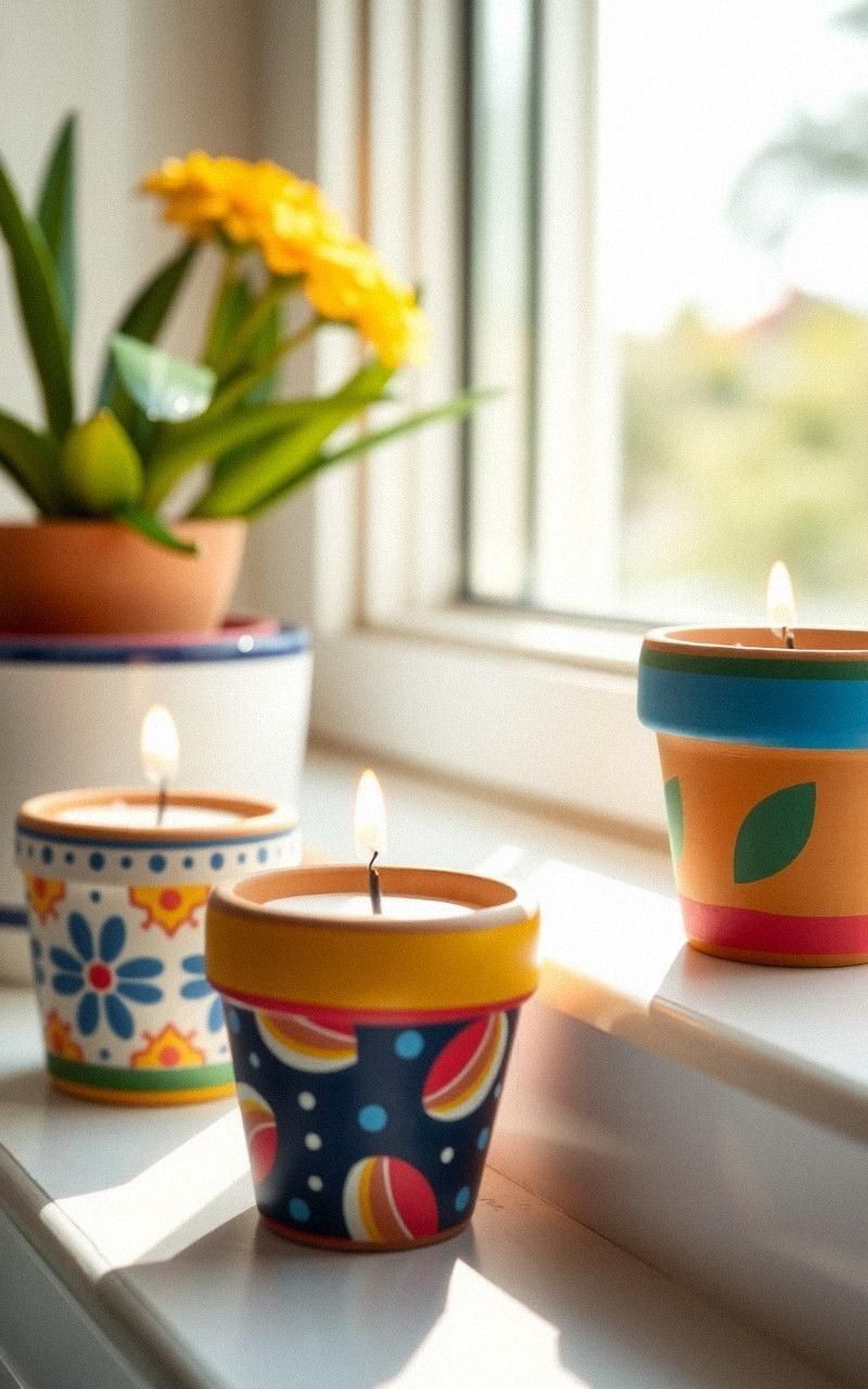 Painted Terra Cotta Pot Candle Holders