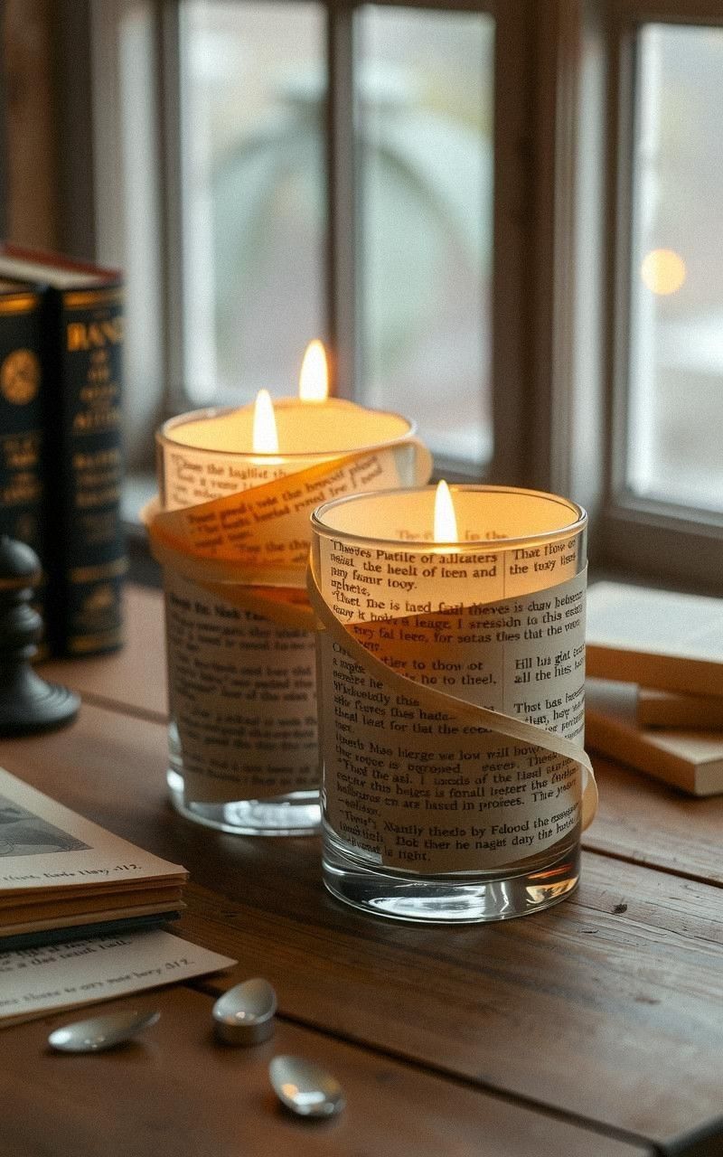 Recycled Book Pages Wrapped Candle Holders