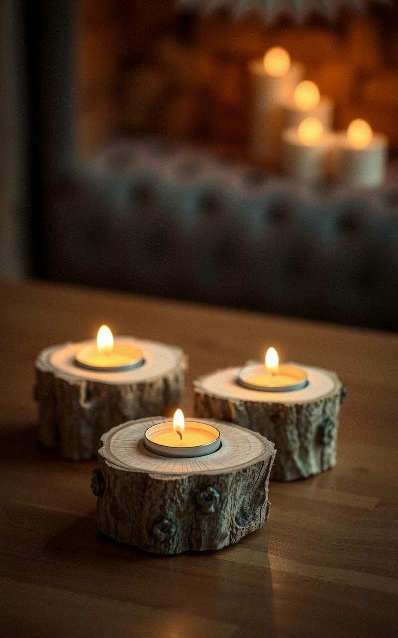 Rustic Wood Slice Candle Holders