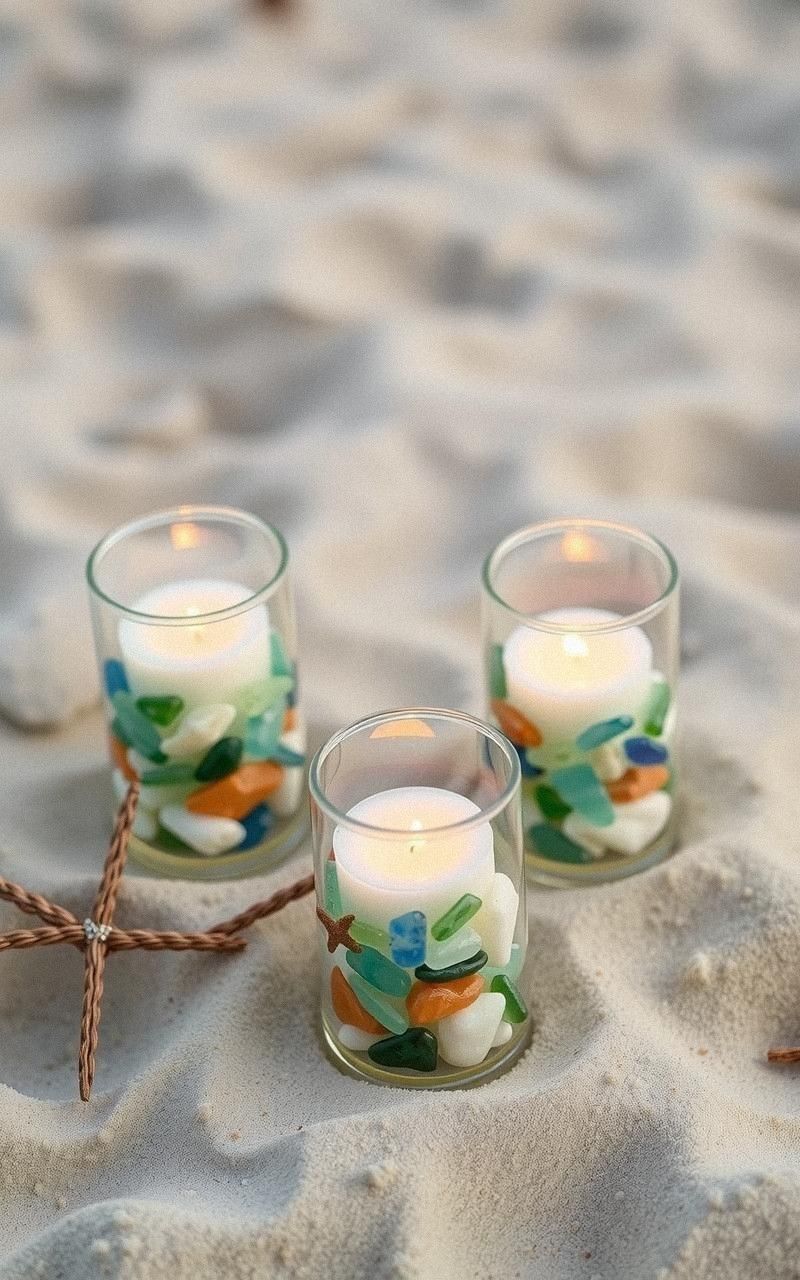 Sea Glass and Pebble Candle Holders