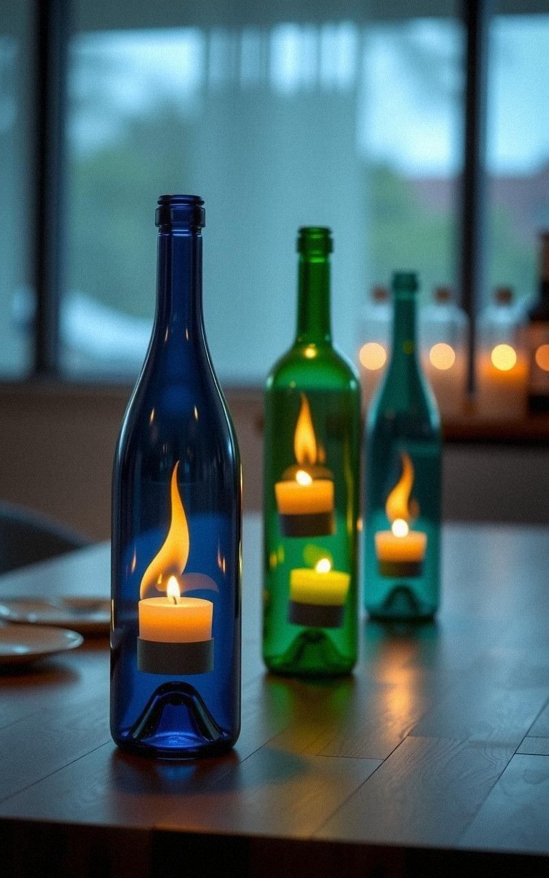Upcycled Wine Bottle Candle Holders