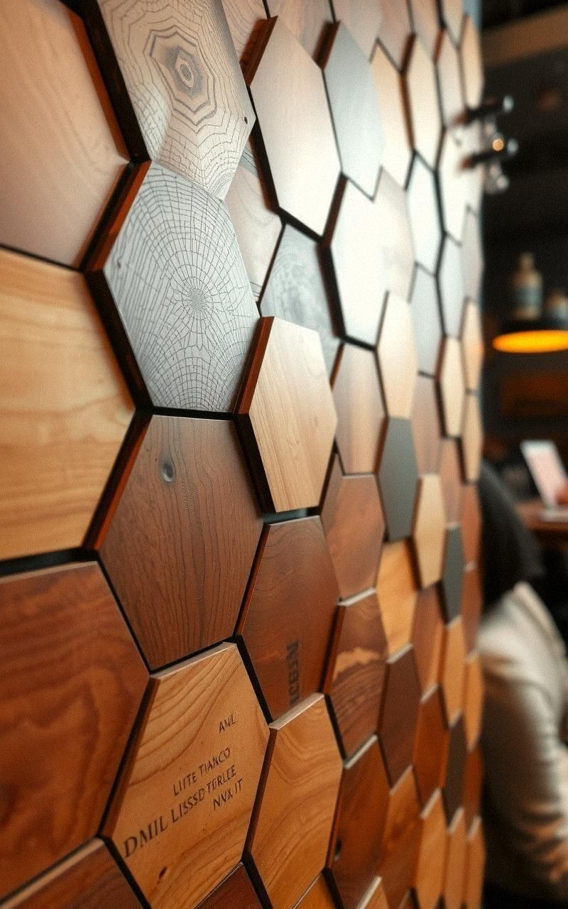 Bold Hexagon Pattern with Wooden Wall Tiles
