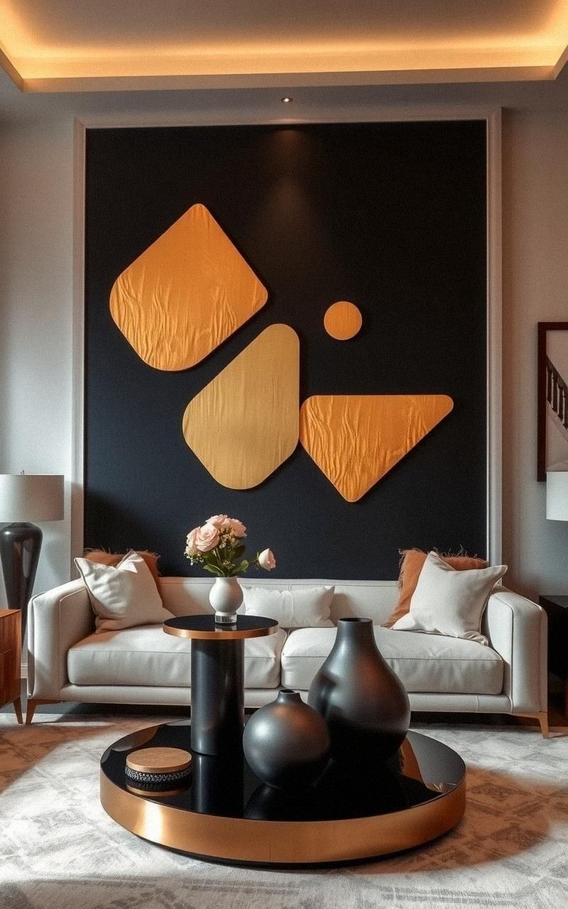 Geometric Wall Art with Metallic Paint Accents