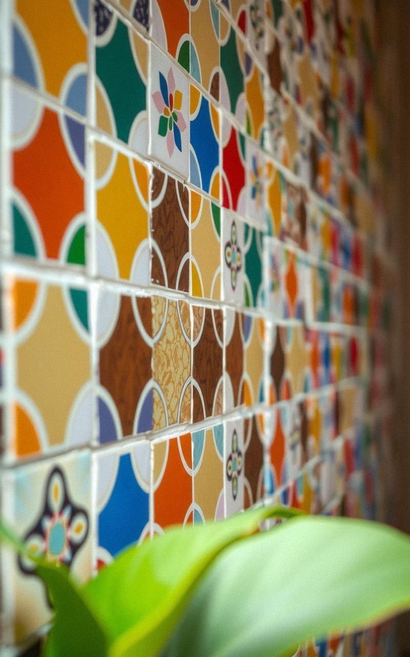 Geometric Wall Art with Mosaic Tiles and Grout