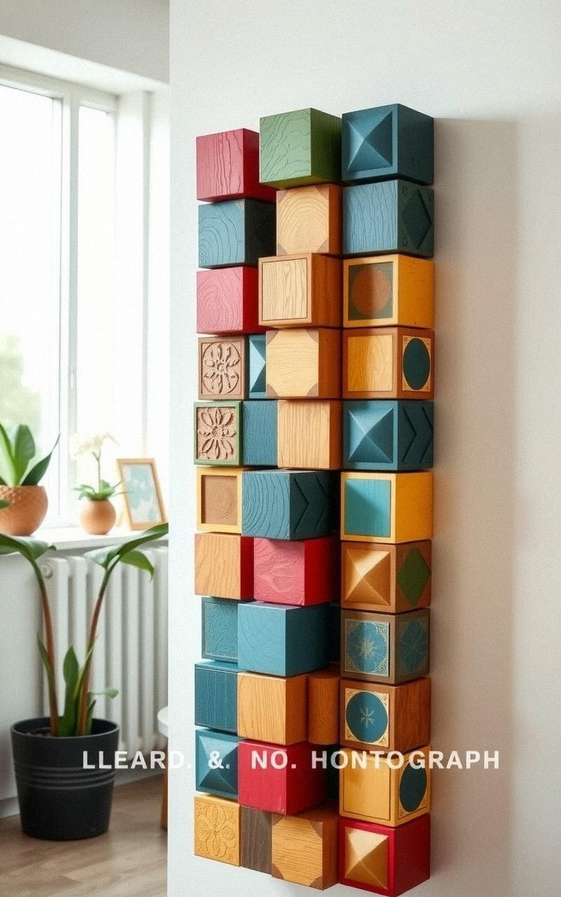 Geometric Wall Art with Painted Wooden Blocks