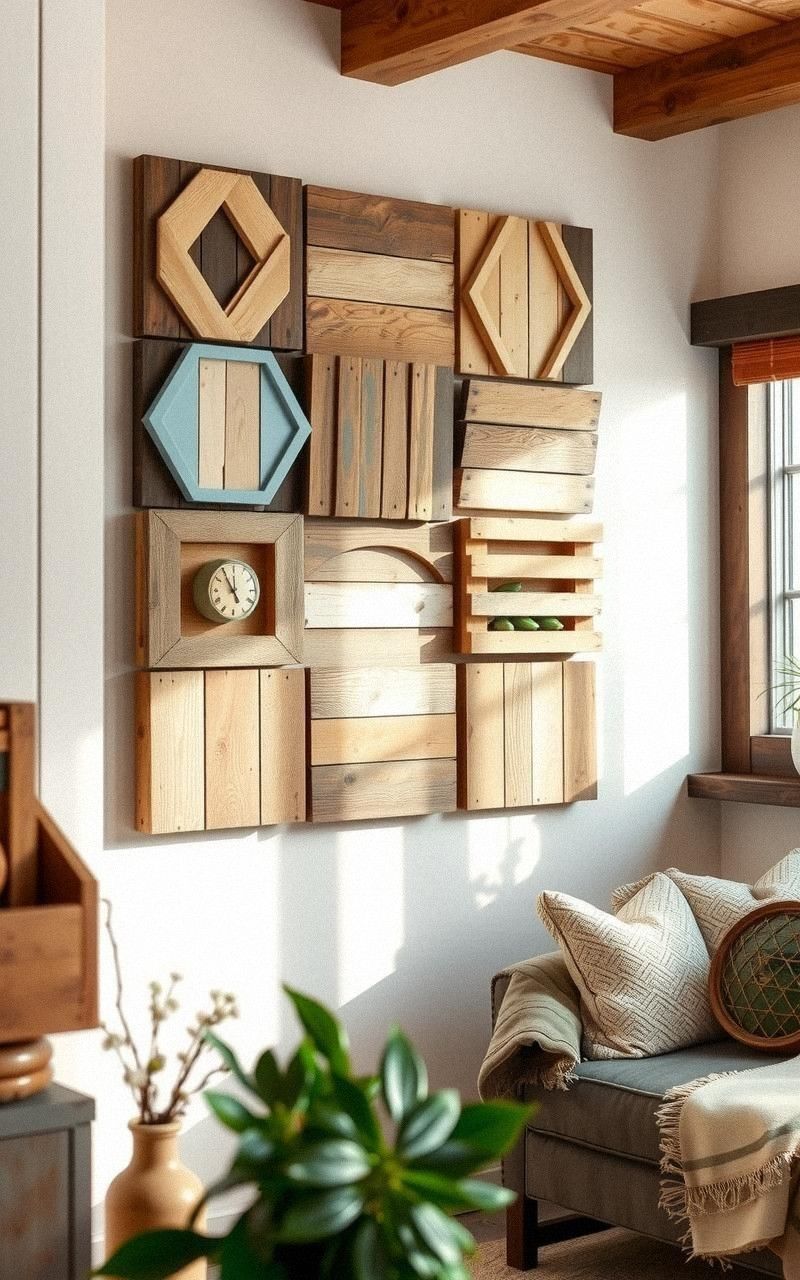 Geometric Wall Art with Painted Wooden Pallet Pieces