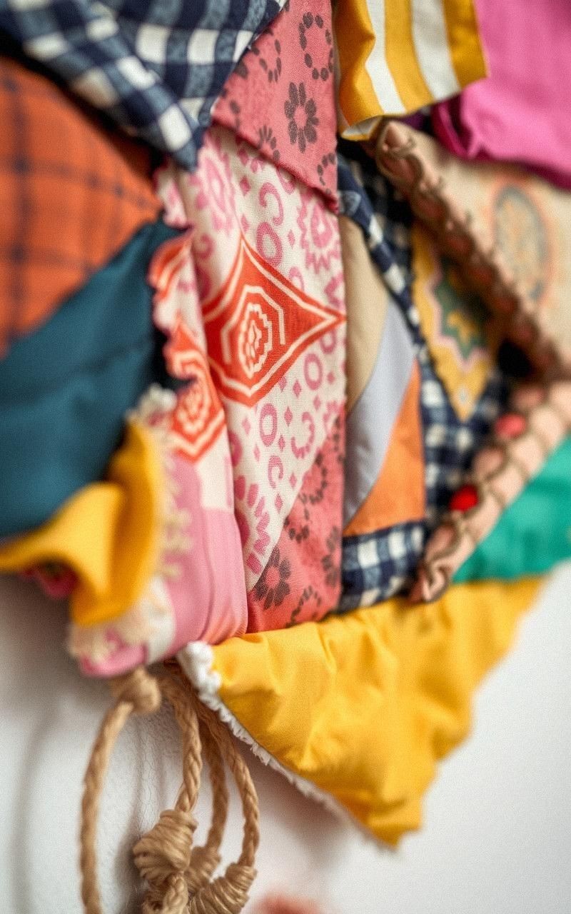 Patchwork Geometric Wall Art with Fabric Scraps