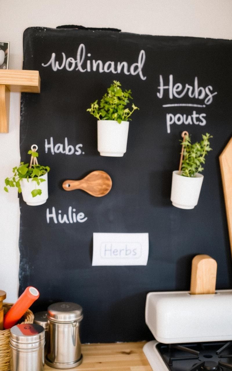 Chalkboard Herb Wall with Mounted Pots