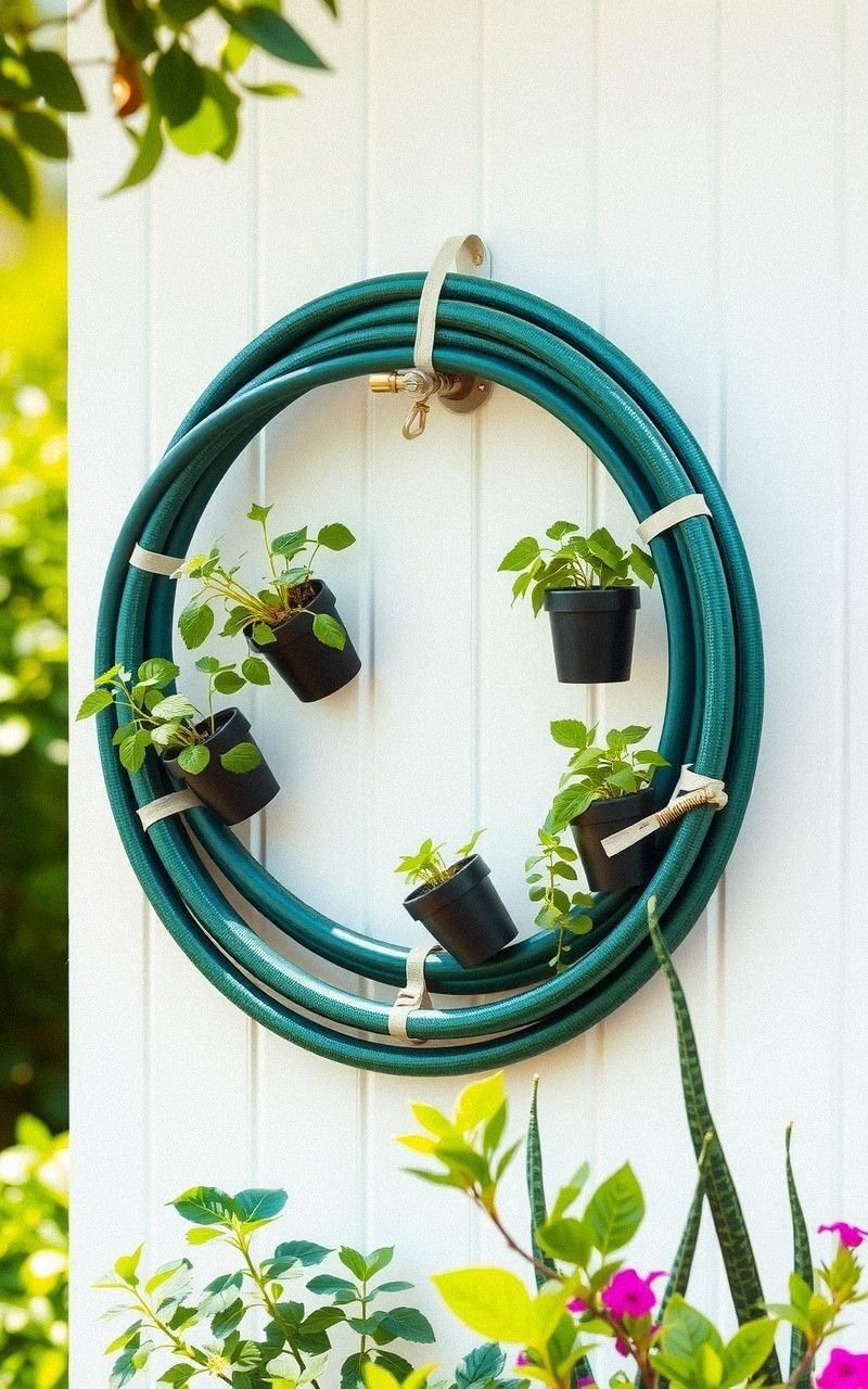 Garden Hose Wreath Herb Wall