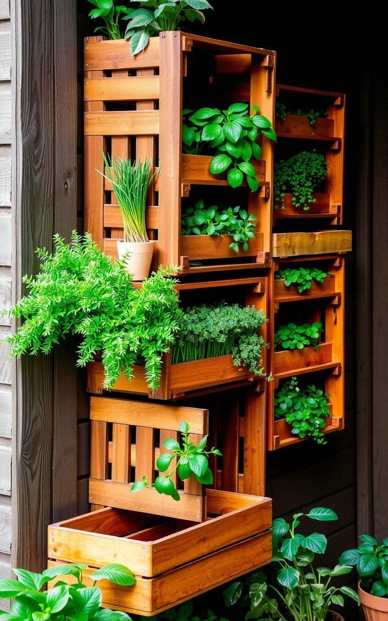 Repurposed Wooden Crate Herb Wall Display