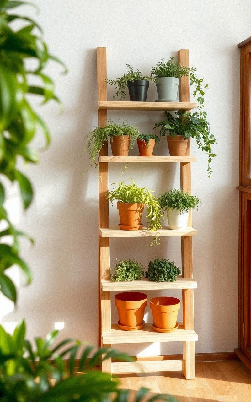 Wooden Ladder Shelf Herb Wall