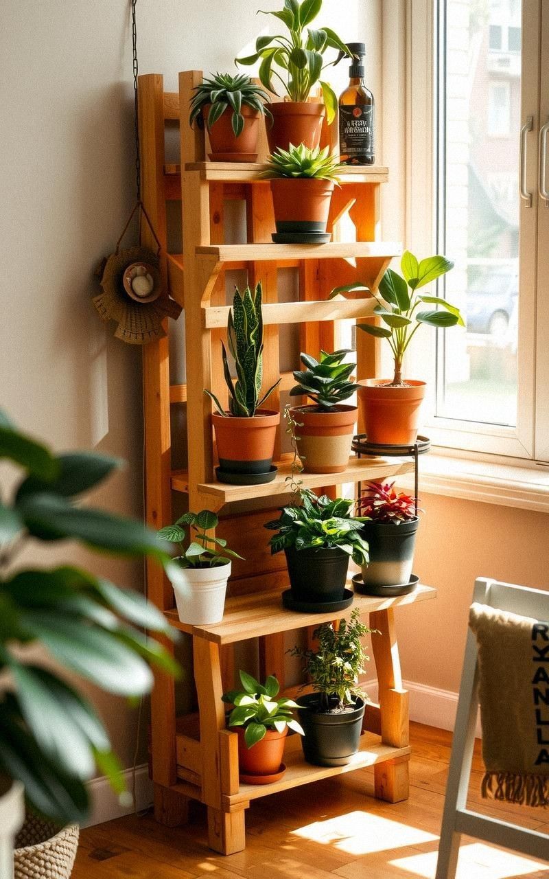 Creative Pallet Plant Stand For Indoor Gardening