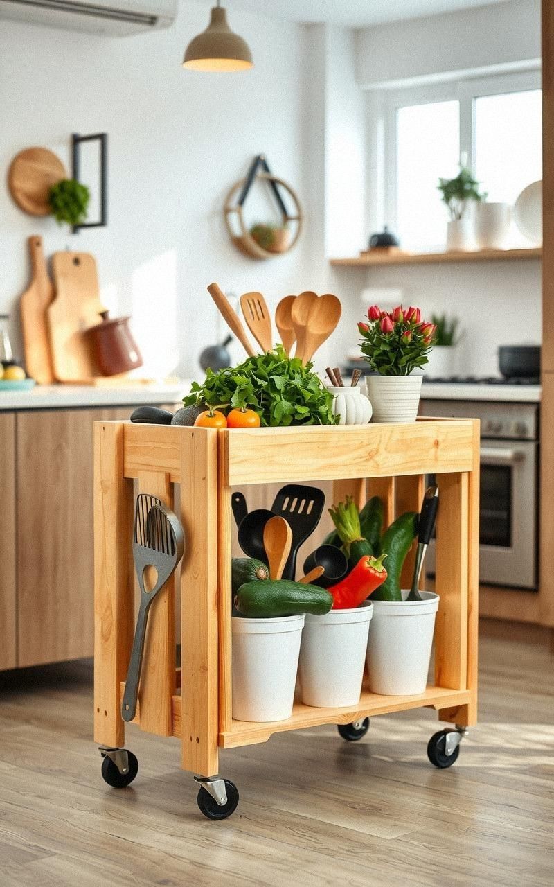Handy Pallet Kitchen Storage Cart On Wheels