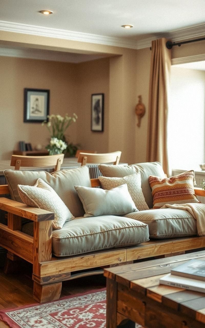 Inviting Pallet Sofa With Plush Cushions