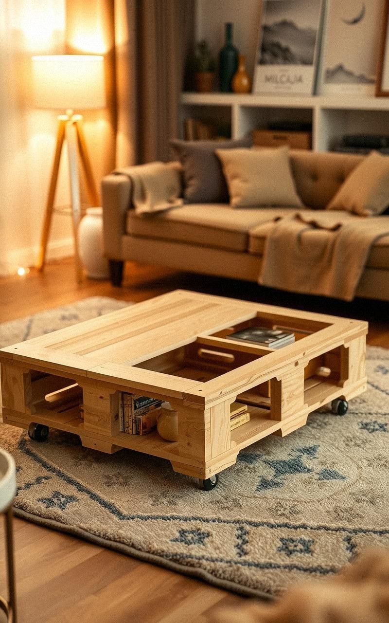 Rustic Pallet Coffee Table With Storage Space