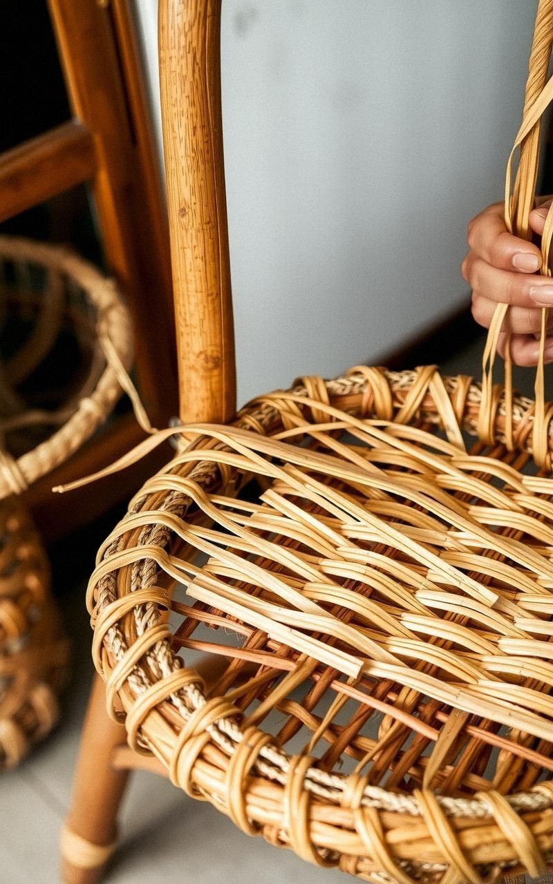 Weaving New Rattan Strips for Repair