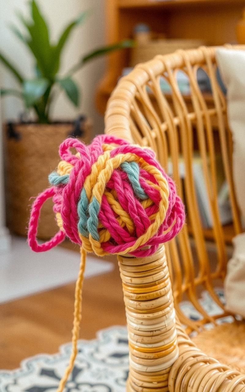 Wrapping Rattan With Colorful Yarn