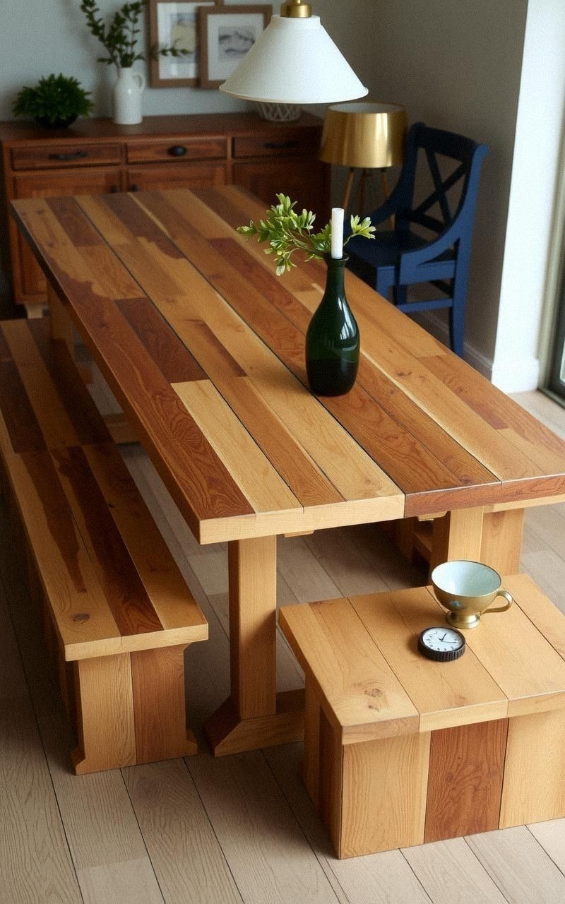 Reclaimed Wood Dining Table With Bench Seating