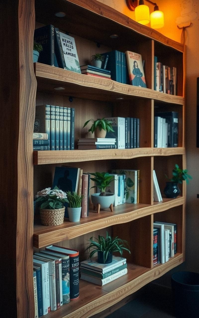Rustic Wooden Bookshelf With Open Shelves