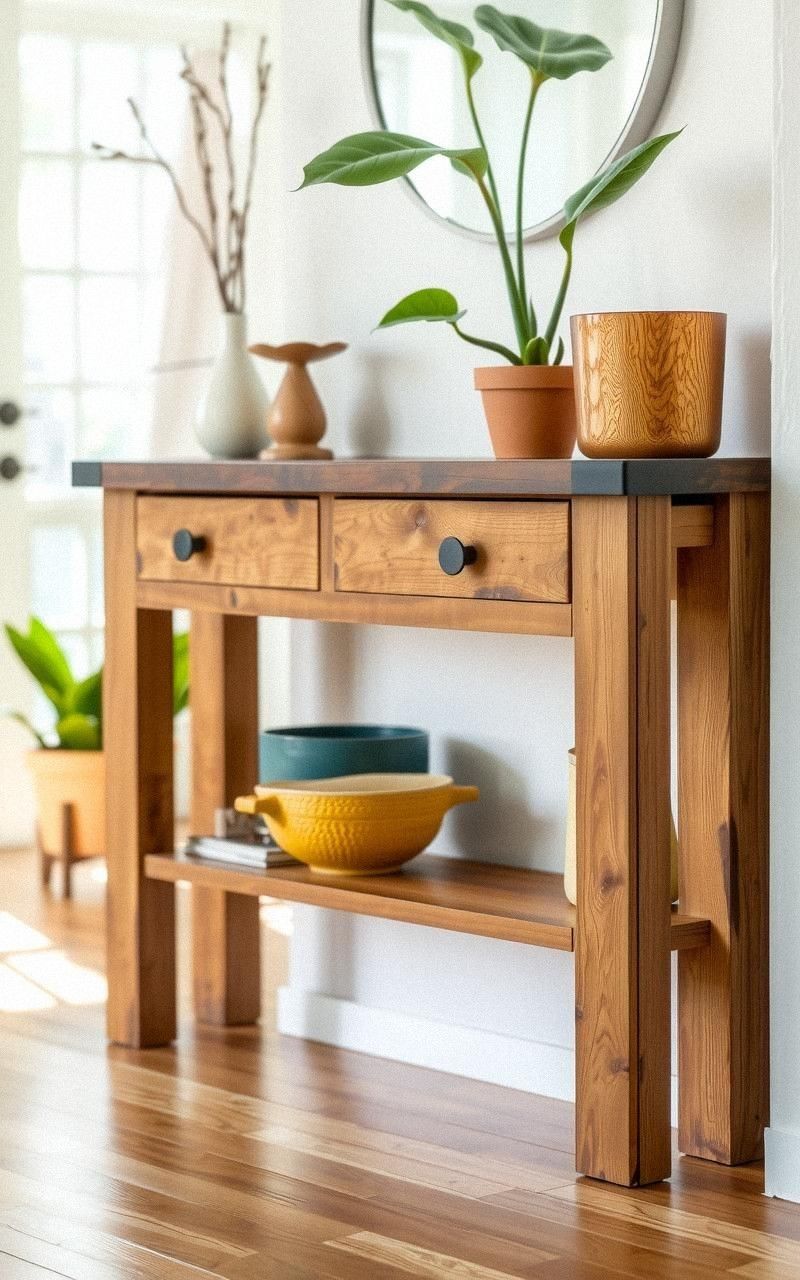 Rustic Wooden Console Table For Entryway