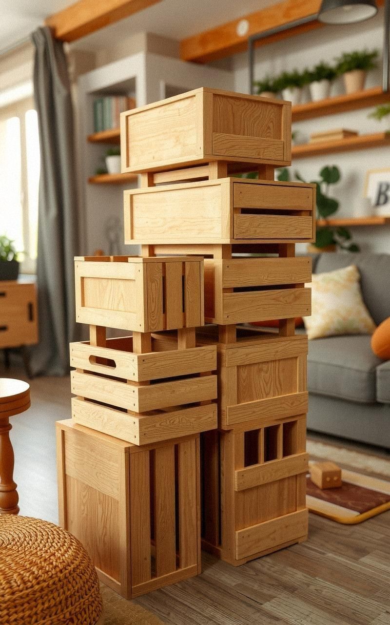 Rustic Wooden Crate Storage Cubes