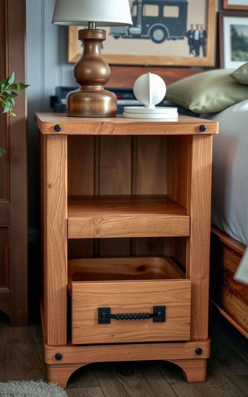Rustic Wooden Nightstand With Open Cubby